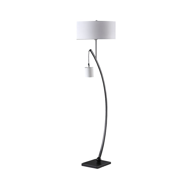 English Elm 59" Contemporary Dual Arc Floor Lamp with Hanging Pendant & Drum Shades, 3-Way Rotary Lighting Control Matte Black B072P222447