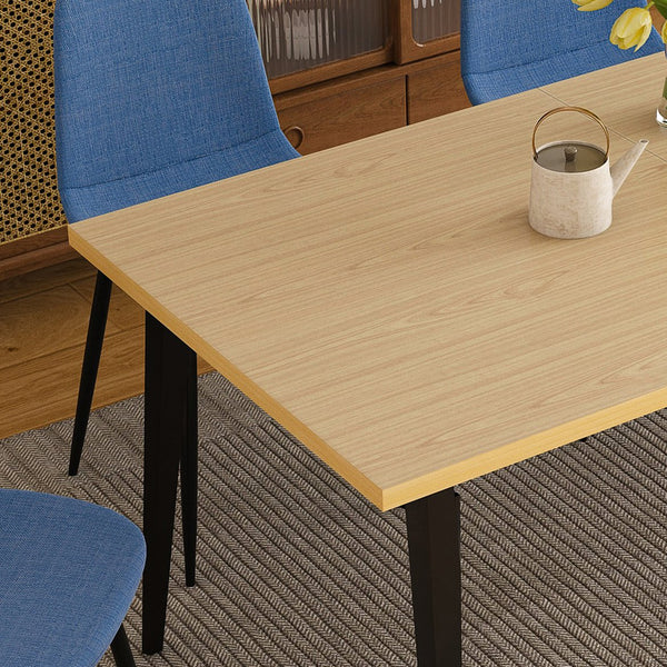 English Elm 63-Inch Rustic Industrial Dining Table Set With 4 Blue Chairs, Durable Iron Legs For Home & Patio W2699S00066