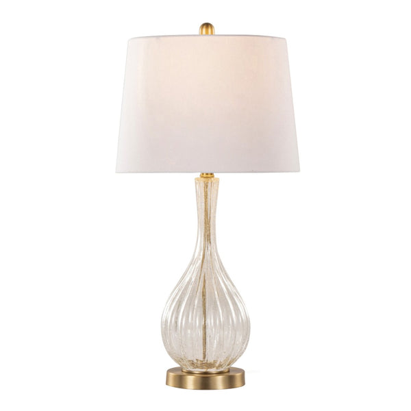 English Elm Jenny Crackle Glass Table Lamp Set with Gold Hardware and Linen Shade for Bedrooms B202P224037