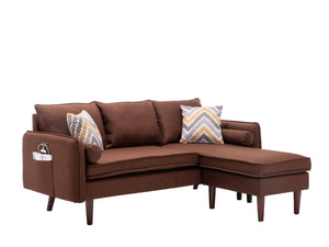 English Elm Mirella Mid-century Sectional with Reversible Chaise Usb Charging and Storage Pouches Brown B2749P413374