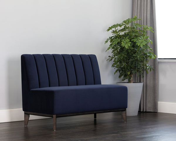 Sunpan Kosovo Banquette – Luxe Comfort with Elegant Tufting and Distinctive Wood Character for Your Space Brown / Abbington Navy