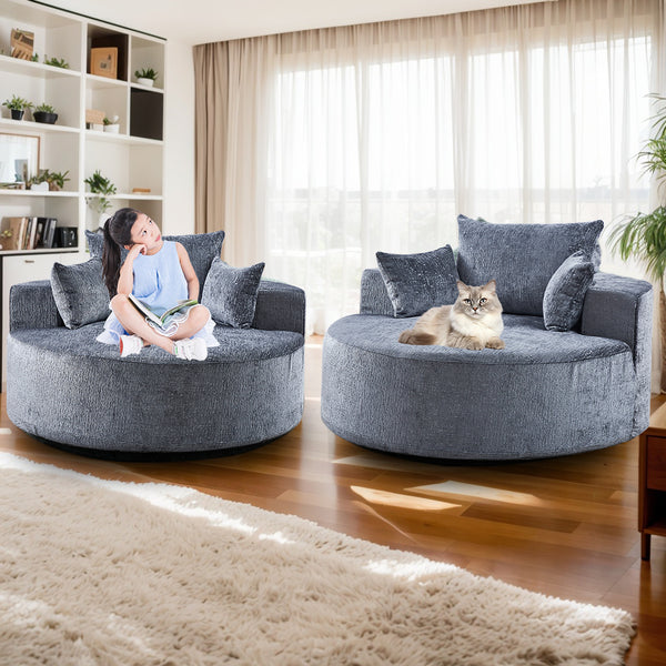 English Elm 55''L Chenille sponge single sofa sleeper chair — no assembly, ultra-soft chenille, plush backrest pillow comfort for living room relaxation Grey W834P221026