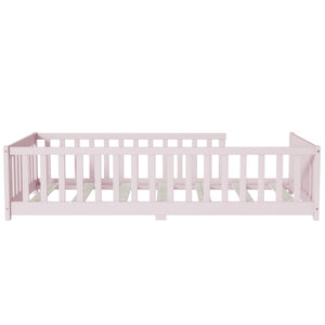 English Elm Twin Low Profile Rubberwood Floor Bed with Full Safety Fence for Toddler Rooms Pink W504P429338