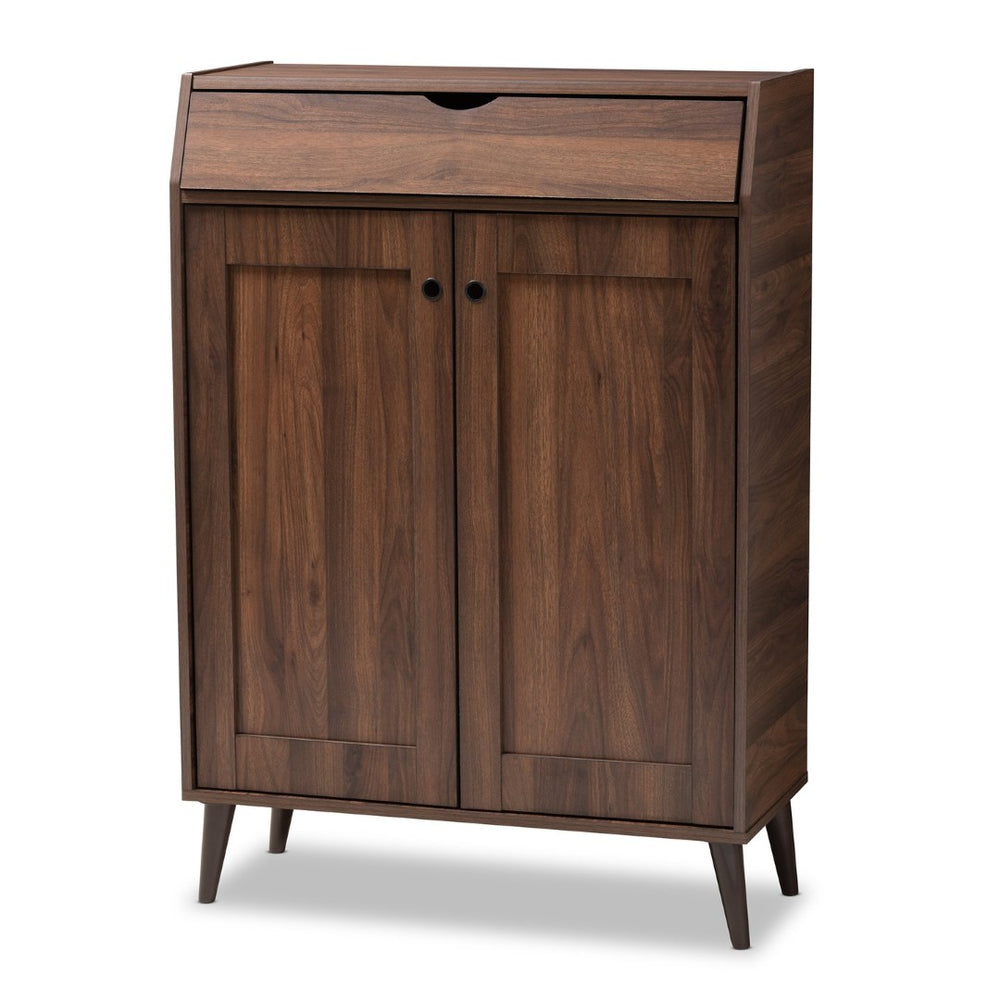 Baxton Studio Baxton Studio Cormier Mid-Century Modern Shoe Storage Cabinet - Stylish Walnut Brown Design for Entryway SESC7003-Columbia-Shoe Cabinet