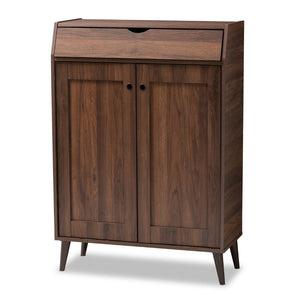 Baxton Studio Baxton Studio Cormier Mid-Century Modern Shoe Storage Cabinet - Stylish Walnut Brown Design for Entryway SESC7003-Columbia-Shoe Cabinet
