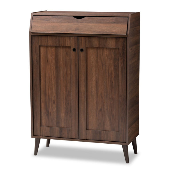 Baxton Studio Baxton Studio Cormier Mid-Century Modern Shoe Storage Cabinet - Stylish Walnut Brown Design for Entryway SESC7003-Columbia-Shoe Cabinet
