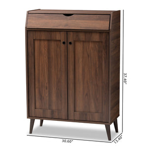 Baxton Studio Baxton Studio Cormier Mid-Century Modern Shoe Storage Cabinet - Stylish Walnut Brown Design for Entryway SESC7003-Columbia-Shoe Cabinet