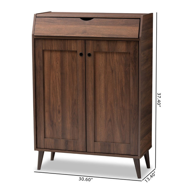 Baxton Studio Baxton Studio Cormier Mid-Century Modern Shoe Storage Cabinet - Stylish Walnut Brown Design for Entryway SESC7003-Columbia-Shoe Cabinet