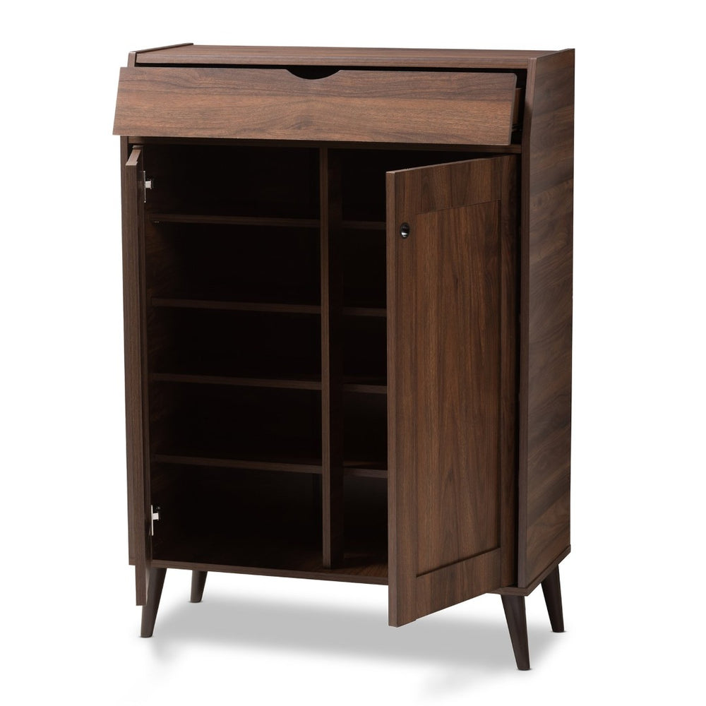 Baxton Studio Baxton Studio Cormier Mid-Century Modern Shoe Storage Cabinet - Stylish Walnut Brown Design for Entryway SESC7003-Columbia-Shoe Cabinet
