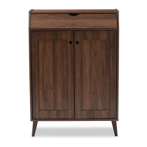Baxton Studio Baxton Studio Cormier Mid-Century Modern Shoe Storage Cabinet - Stylish Walnut Brown Design for Entryway SESC7003-Columbia-Shoe Cabinet