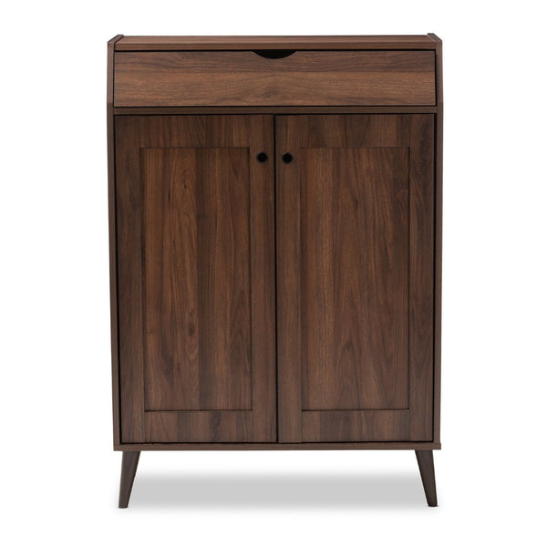 Baxton Studio Baxton Studio Cormier Mid-Century Modern Shoe Storage Cabinet - Stylish Walnut Brown Design for Entryway SESC7003-Columbia-Shoe Cabinet
