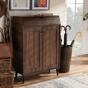 Baxton Studio Baxton Studio Cormier Mid-Century Modern Shoe Storage Cabinet - Stylish Walnut Brown Design for Entryway SESC7003-Columbia-Shoe Cabinet