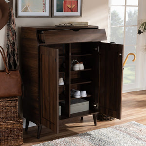 Baxton Studio Baxton Studio Cormier Mid-Century Modern Shoe Storage Cabinet - Stylish Walnut Brown Design for Entryway SESC7003-Columbia-Shoe Cabinet