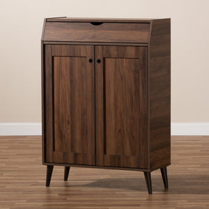 Baxton Studio Baxton Studio Cormier Mid-Century Modern Shoe Storage Cabinet - Stylish Walnut Brown Design for Entryway SESC7003-Columbia-Shoe Cabinet