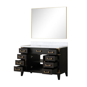 English Elm Black Oak 48-Inch Single Bath Vanity With Carrara Marble Top & Elegant 46-Inch Mirror For Modern Homes B2731S02128