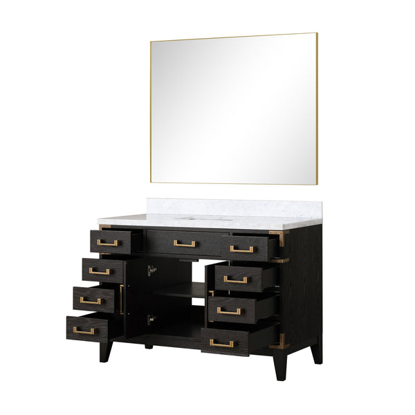 English Elm Black Oak 48-Inch Single Bath Vanity With Carrara Marble Top & Elegant 46-Inch Mirror For Modern Homes B2731S02128