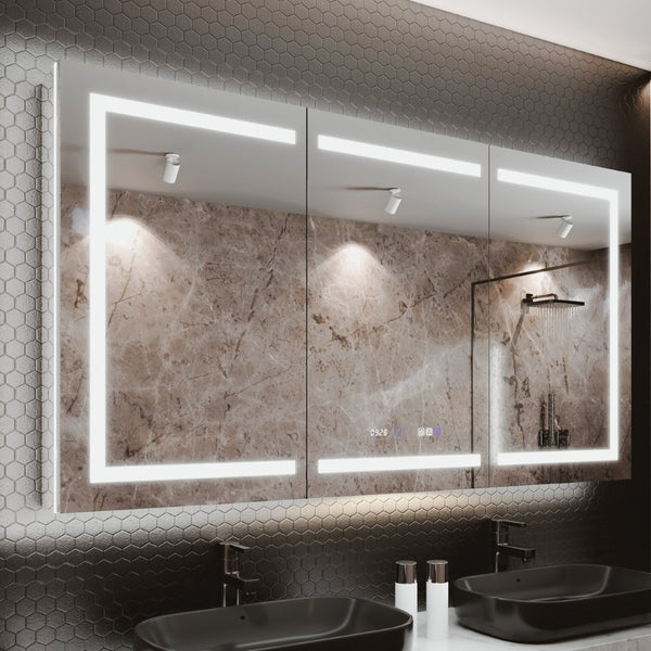 English Elm Smart Led Mirror Cabinet with Anti-fog Dimming Gfci Outlet Bathroom Storage W637P252345