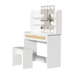 English Elm Vanity Desk Set Stool & Dressing Table With Led Lighting Mirror Drawer and Compartments Modern Wood Cosmetic Table Chest Of Drawers White Color