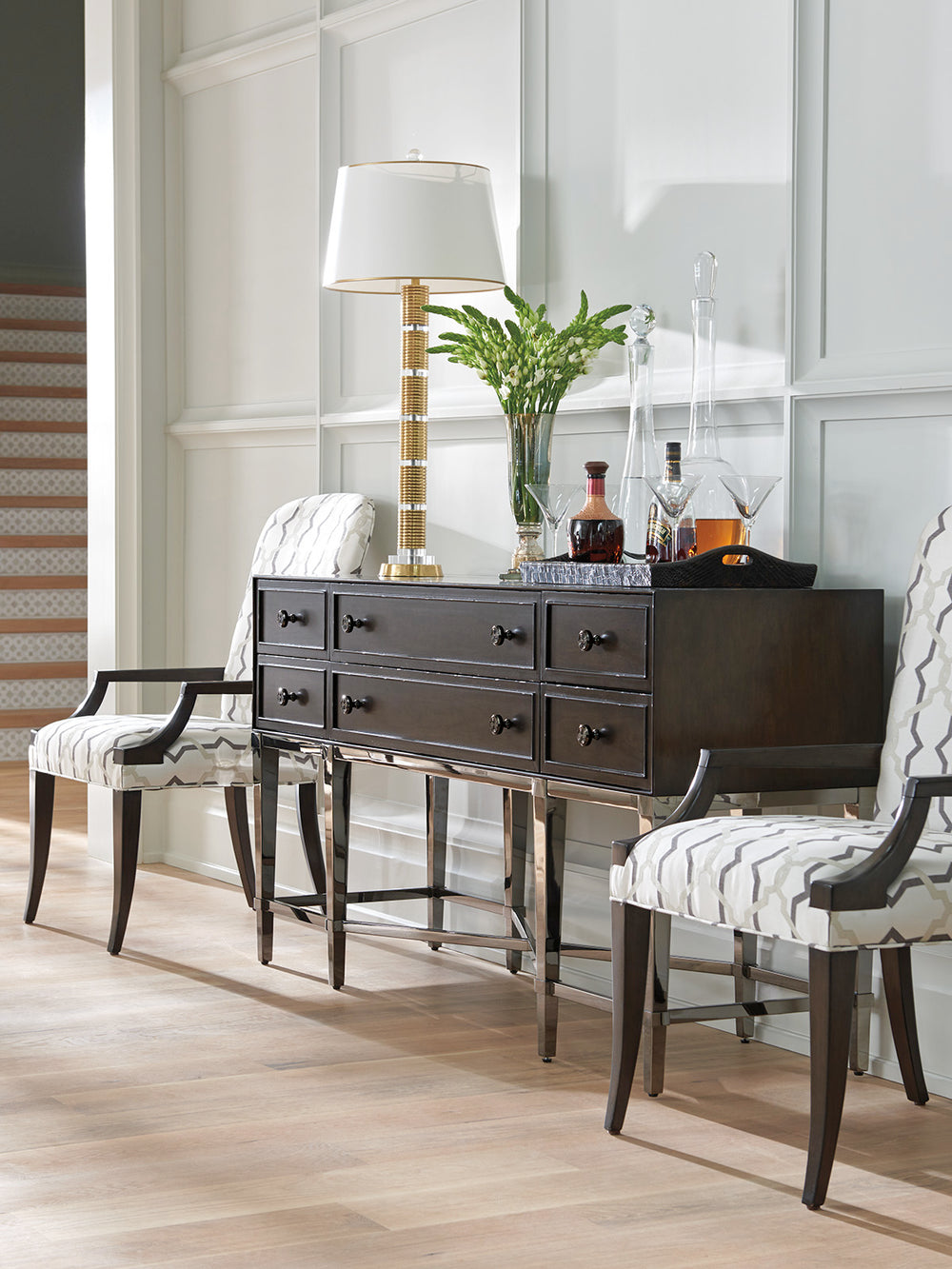 Lexington Barclay Butera Fairfax Sideboard: Luxurious Hollywood Regency Design With 6 Felt-lined Drawers And Black Nickel Base Wilshire  915-869c