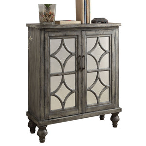 English Elm Weathered Grey Diamond-Trim Console Cabinet with 2 Doors, Rustic Elegant Storage for Entryway Decor B062P186487
