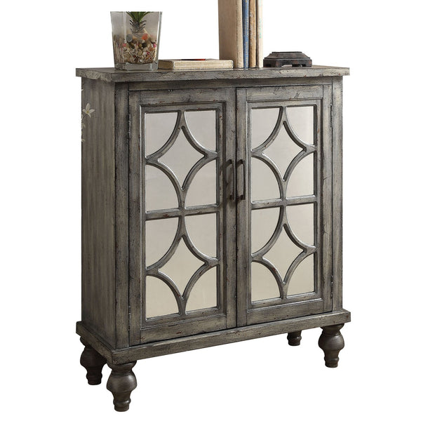 English Elm Weathered Grey Diamond-Trim Console Cabinet with 2 Doors, Rustic Elegant Storage for Entryway Decor B062P186487