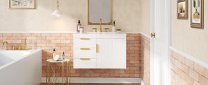 English Elm 30" Wall Mounted Bathroom Vanity with Ceramic Basin Sink, Floating Storage, Soft-Close Doors, Modern Elegance White N710P324096K