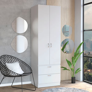 English Elm Vico 76" High Armoire Wardrobe Closet with Hanging Rod, 2 Drawers & Shelves White, Space-Saving Organizer B200P188838