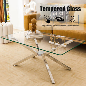 English Elm 39.37" Rectangular Clear Tempered Glass Coffee Table With Sleek Silver Metal Legs For Modern Living Room W241P227959