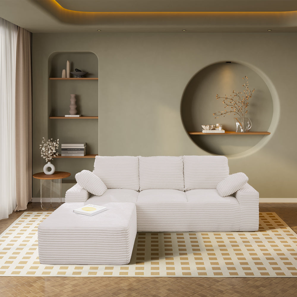 English Elm 103.5" Cloud Sectional Couch with L-Shape Chaise - No Assembly Modular Sofa, Plush Corduroy, Deep Seat Comfort Off White T3801S00005