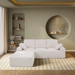 English Elm 103.5" Cloud Sectional Couch with L-Shape Chaise - No Assembly Modular Sofa, Plush Corduroy, Deep Seat Comfort Off White T3801S00005