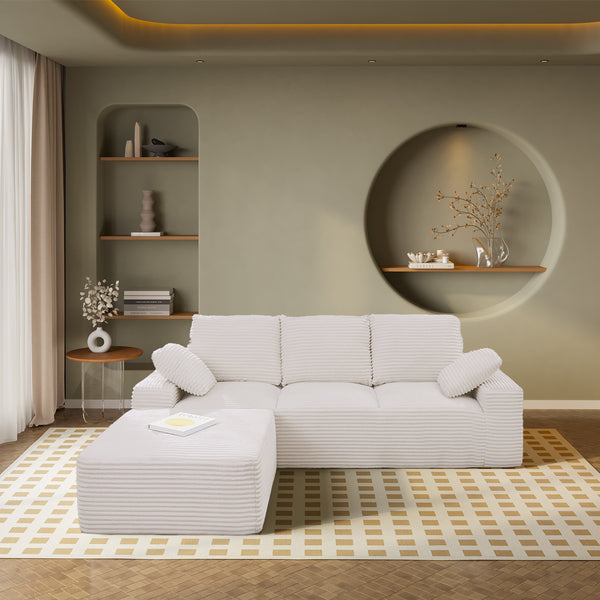 English Elm 103.5" Cloud Sectional Couch with L-Shape Chaise - No Assembly Modular Sofa, Plush Corduroy, Deep Seat Comfort Off White T3801S00005