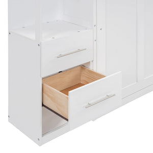 English Elm Full Size Murphy Wall Bed with Led Lighting Shelves Drawers and Fold Down Storage LP100565AAK