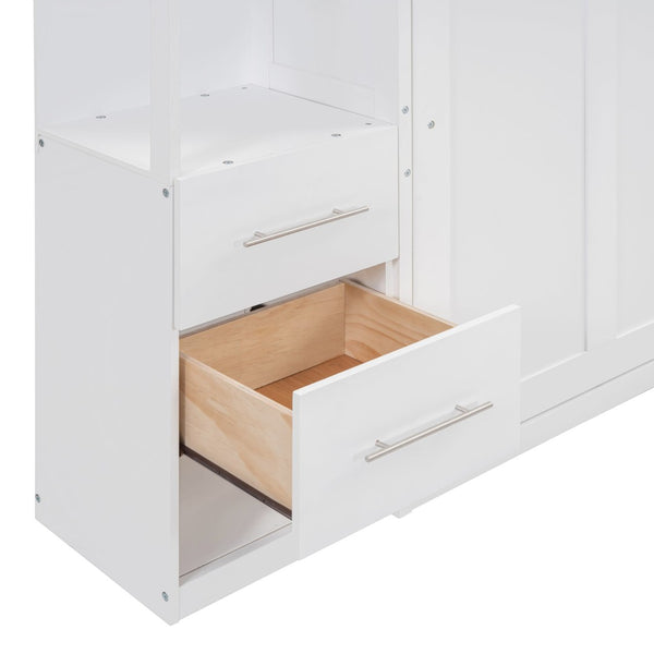 English Elm Full Size Murphy Wall Bed with Led Lighting Shelves Drawers and Fold Down Storage LP100565AAK