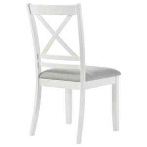 English Elm Evanston Farmhouse X-back Dining Chairs White Hardwood Set with Gray Upholstered Seats B062P441454