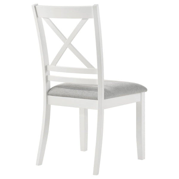 English Elm Evanston Farmhouse X-back Dining Chairs White Hardwood Set with Gray Upholstered Seats B062P441454