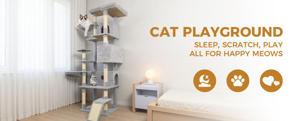 English Elm 71 Inch Floral Cat Tower with Condo Hammock Sisal Posts and Plush Perches for Large Breeds W243P326646