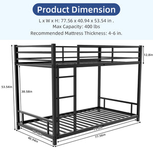 English Elm Metal Twin Over Twin Bunk Bed Heavy-Duty Sturdy Steel Frame with Noise-Reducing Slats & Guardrail Black W1935P235012