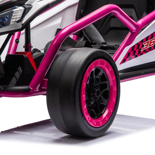 English Elm 24v Dual Motor Kids Go Kart with Drift Mode Roll Cage and Rear Suspension Ages 6 to 12 Rose Pink W1578P454058