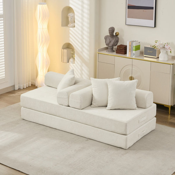 English Elm Comfy Chenille Folding Floor Sofa Bed with Armrest for Studio and Guest Rooms Beige W1143P401145