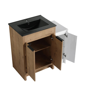 English Elm 36 Inch Freestanding Bathroom Vanity With Black Ceramic Sink & Soft-Close Doors For Modern Spaces W999S00308