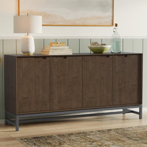 English Elm Banting Solid Wood Walnut Sideboard with Four Doors and Steel Base for Dining Rooms B136P439015