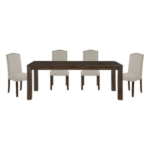 English Elm 5pc Acacia Wood Dining Set with Nailhead Parsons Chairs for Modern Kitchen Spaces Dark Brown,Taupe B011S02242