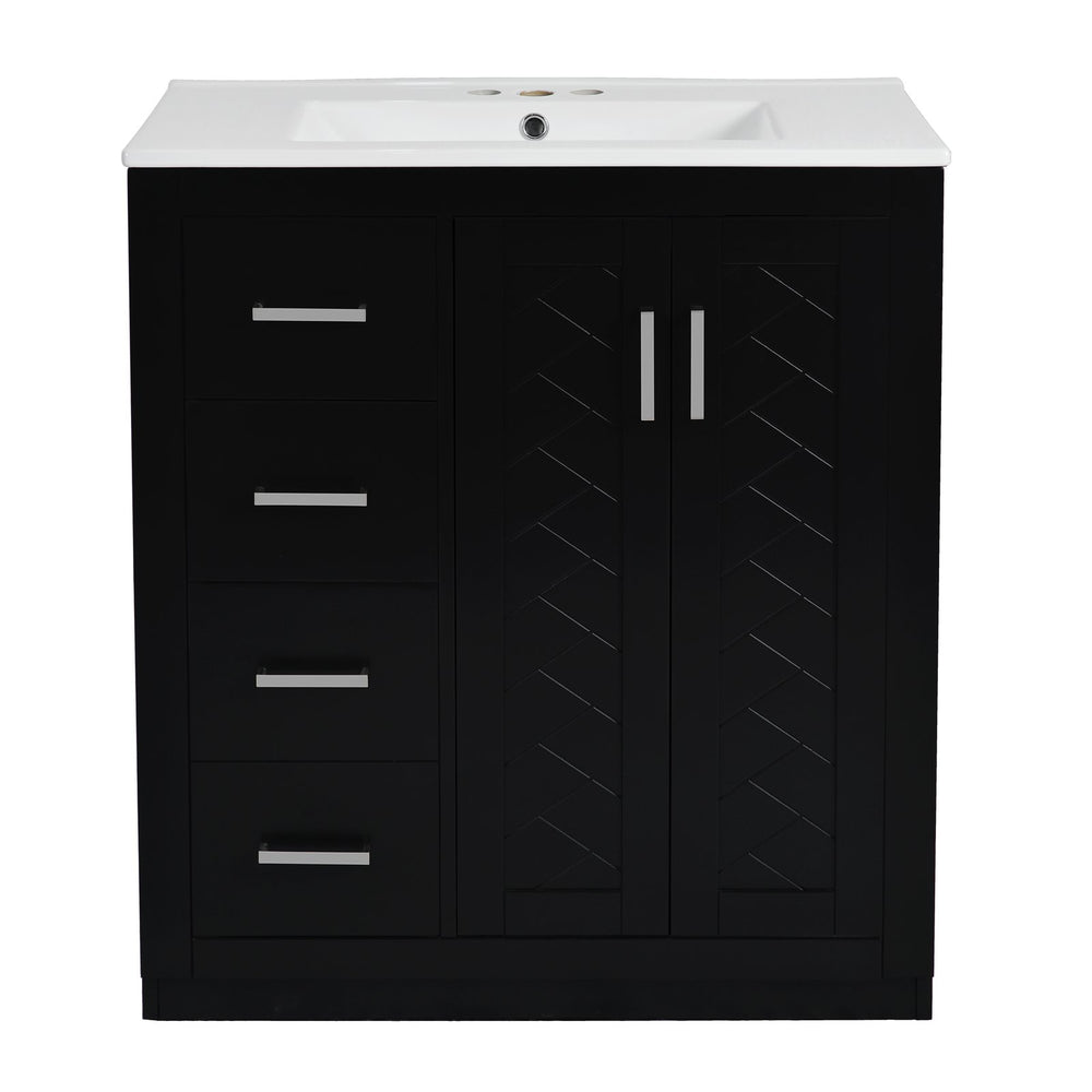 English Elm 30'' Elegant Bathroom Vanity Combo With Ceramic Sink, Storage Cabinet, 3 Drawers & Soft-Close Doors N710P191970B