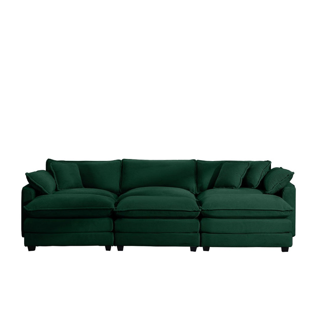English Elm Oversized Modular Cushion Sofa With Ottoman, L-Shaped Deep Seating In Green Corduroy For Cozy Living Spaces W714S00819-GIGA