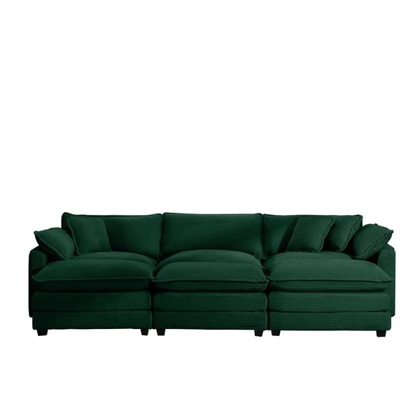 English Elm Oversized Modular Cushion Sofa With Ottoman, L-Shaped Deep Seating In Green Corduroy For Cozy Living Spaces W714S00819-GIGA
