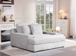 English Elm Man Wah Presley Corduroy Chaise Armchair with Dual Cup Holders, Reversible Cushion, Soft Fog Fabric Light Gray B2707P311001