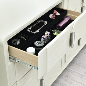 English Elm Nora Solid Wood Chest with Geometric Legs and Rounded Edges — Contemporary Spacious Drawers, Stylish Pulls Beige 65.55 L x 19.96 W x 36.42 H B201P409555