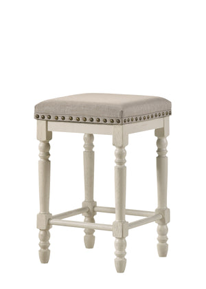 English Elm Tasnim Counter Height Stool Set of 2 in Antique White & Tan Upholstered Seat, Nailhead Trim Accents B2726P285037