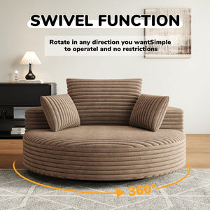 English Elm 55''l 55'l Faux Rabbit Fur Corduroy Swivel Chair Foam Cloud Lounge Seat for Bedroom W834S00446