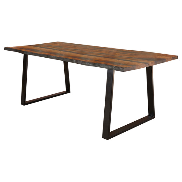 English Elm Wobegon Grey Sheesham Rectangular Dining Table with Live-Edge Wood Top and Metal Angled Sled Legs for Rustic Modern Kitchens and Dining Rooms B062P375995